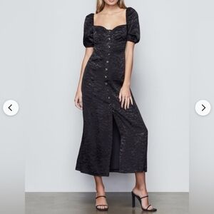 Good American Black Button-Front Maxi Dress with Puff Sleeves